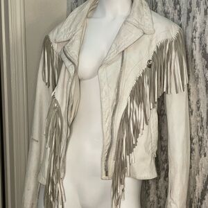 Vintage White Fringe Leather Jacket